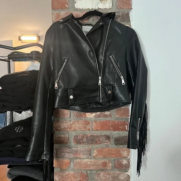 Black Fringe Leather Jacket - Picture 4 of 6
